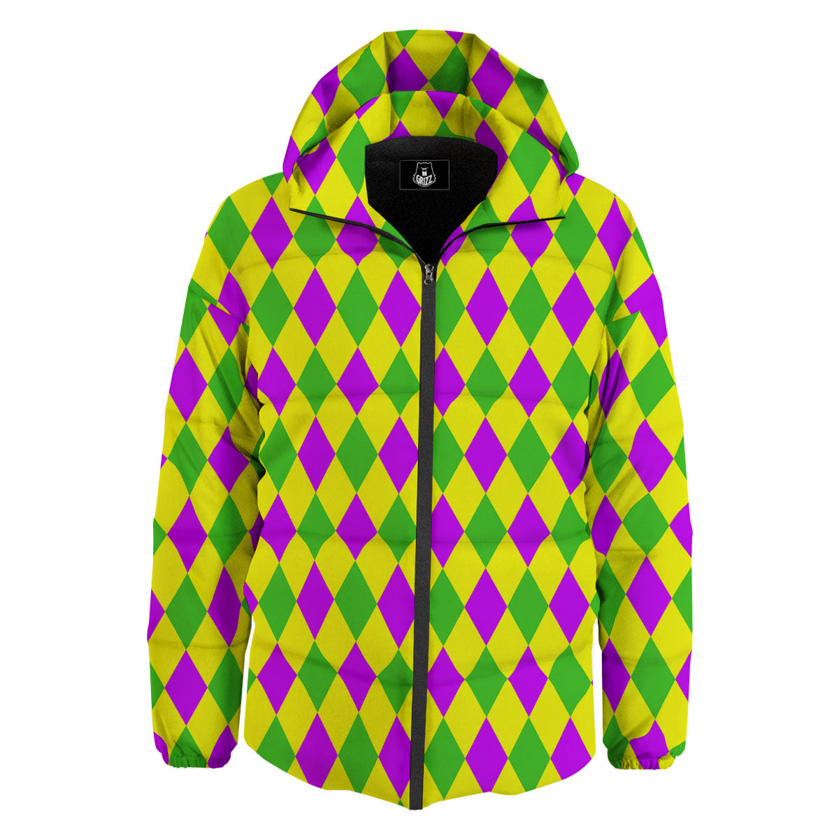 Mardi Harlequin Gras Print Pattern Down Jacket-grizzshop