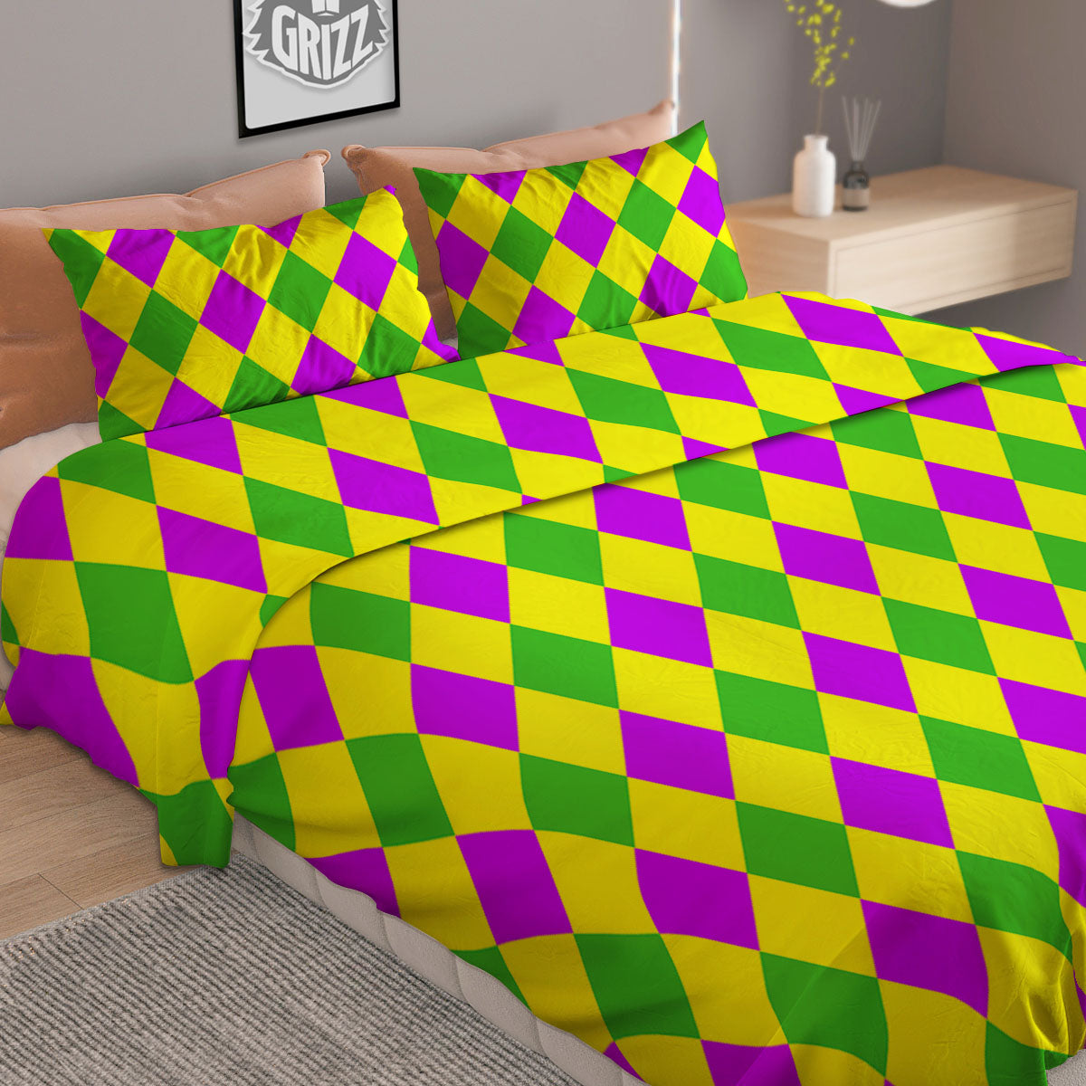 Mardi Harlequin Gras Print Pattern Duvet Cover Bedding Set