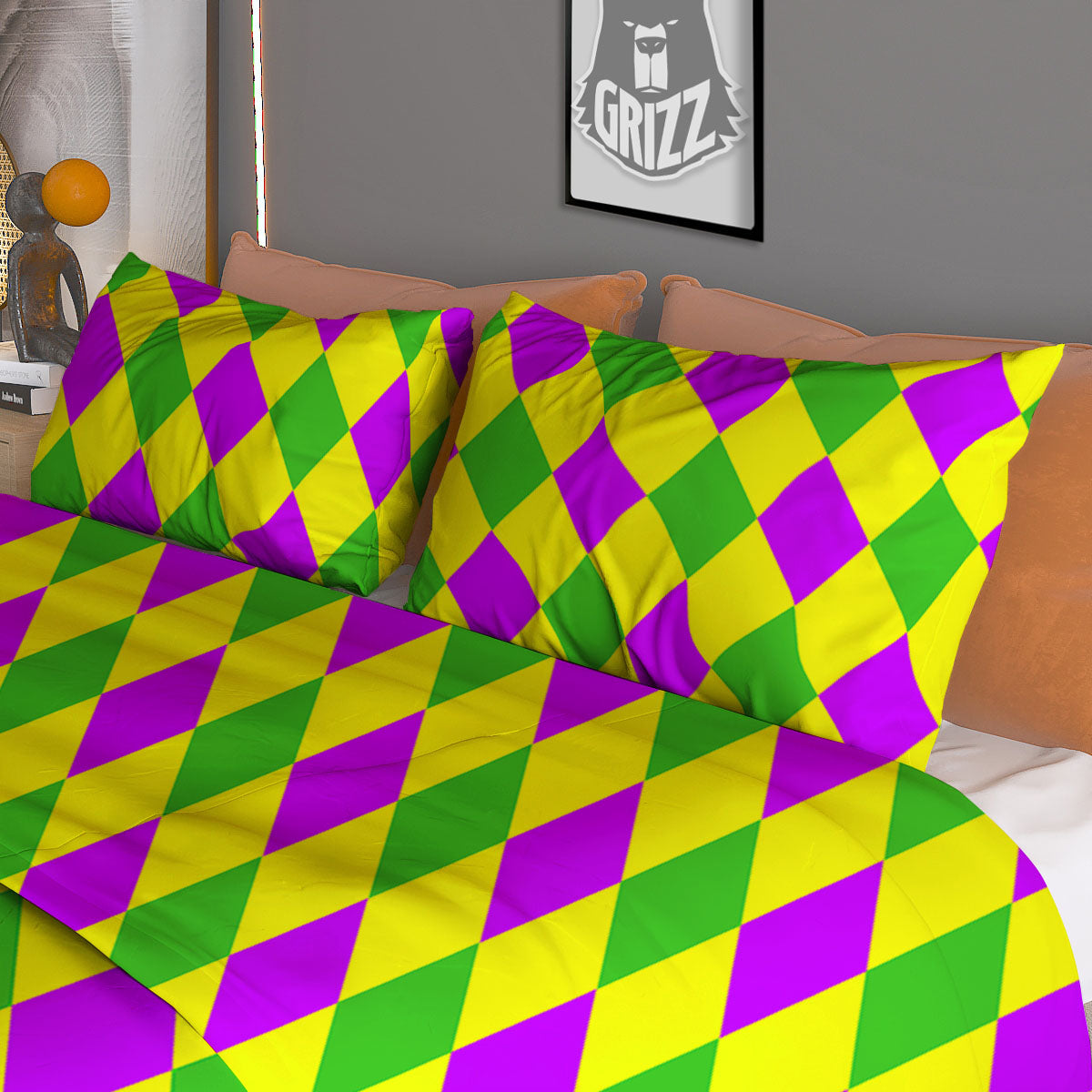 Mardi Harlequin Gras Print Pattern Duvet Cover Bedding Set