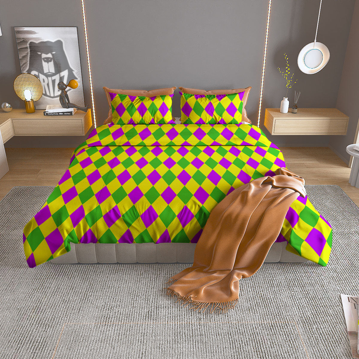 Mardi Harlequin Gras Print Pattern Duvet Cover Bedding Set