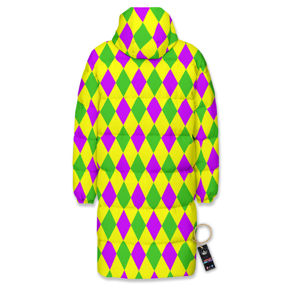 Mardi Harlequin Gras Print Pattern Long Down Jacket-grizzshop