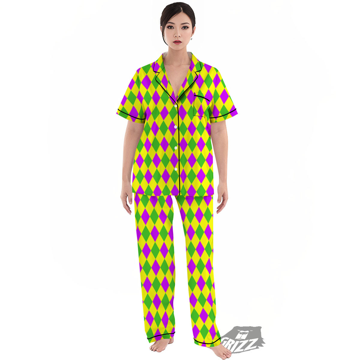 Mardi Harlequin Gras Print Pattern Women's Pajamas Set-grizzshop
