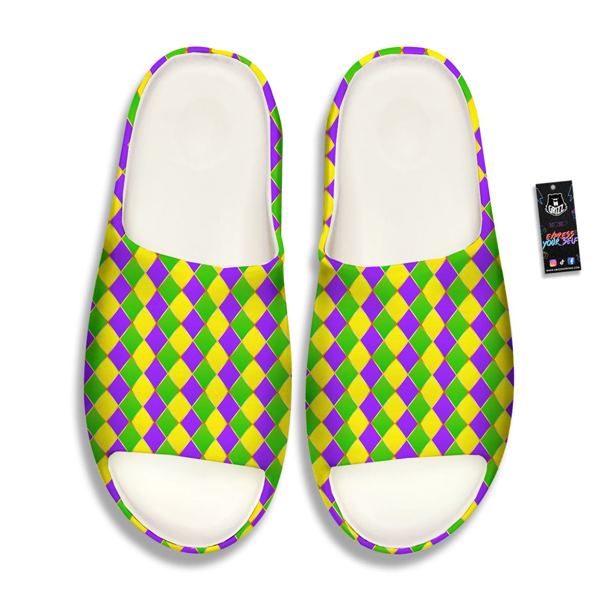 Mardi Gras Purple Green And Yellow Print Pattern Sandals-grizzshop