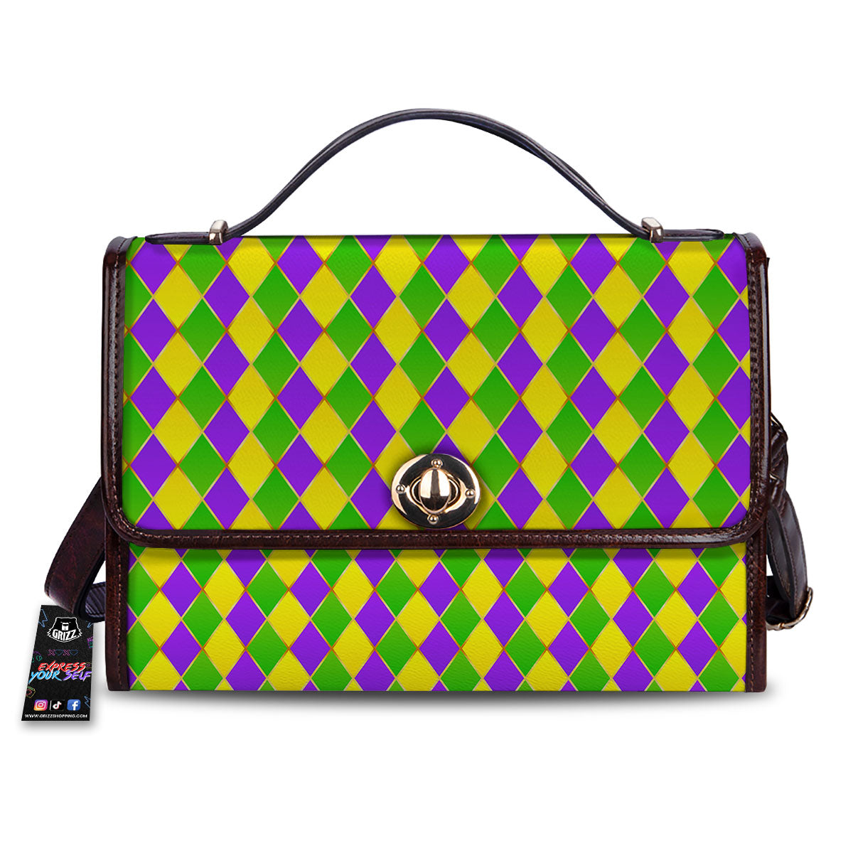 Mardi Gras Purple Green And Yellow Print Pattern Women's Satchel Bag