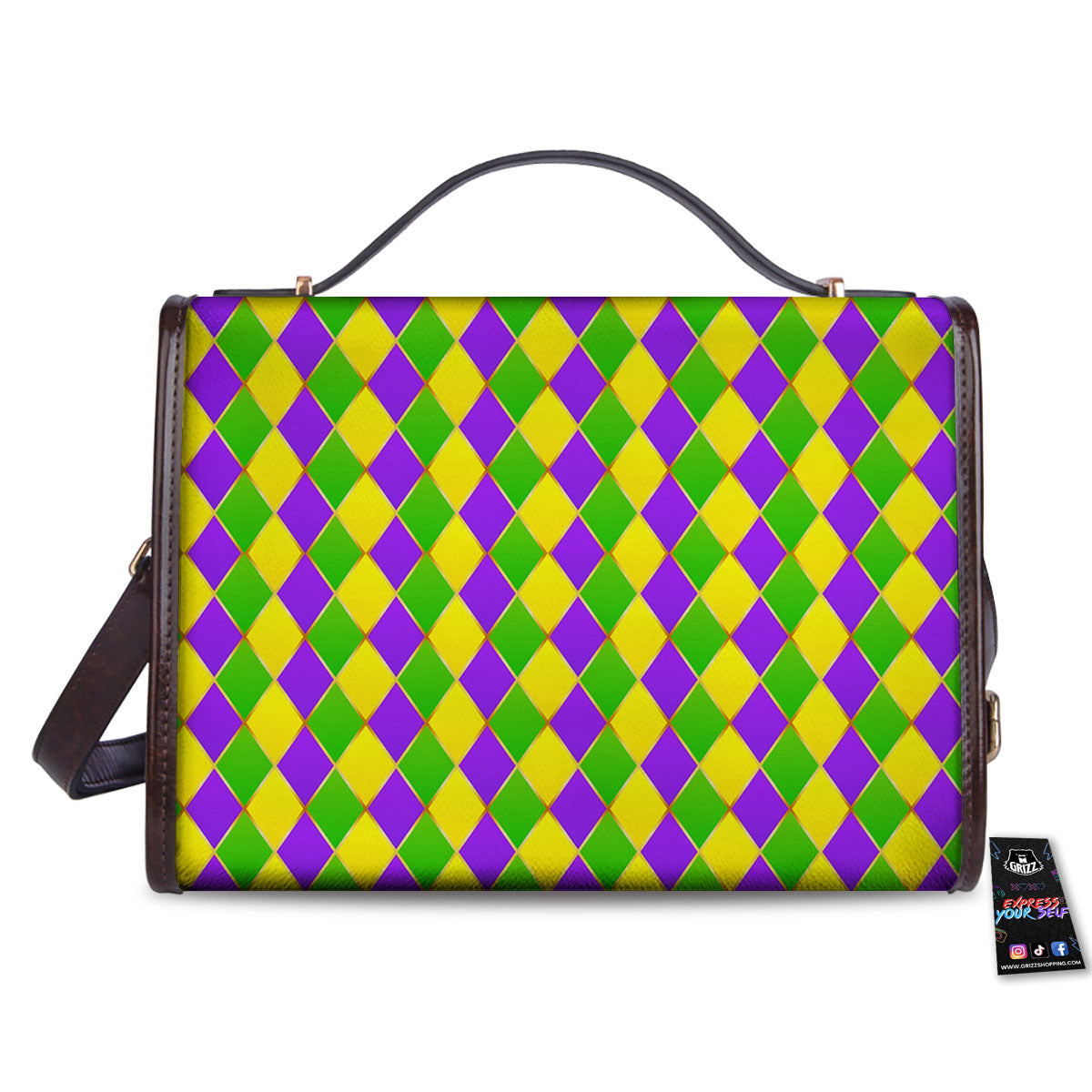 Mardi Gras Purple Green And Yellow Print Pattern Women's Satchel Bag