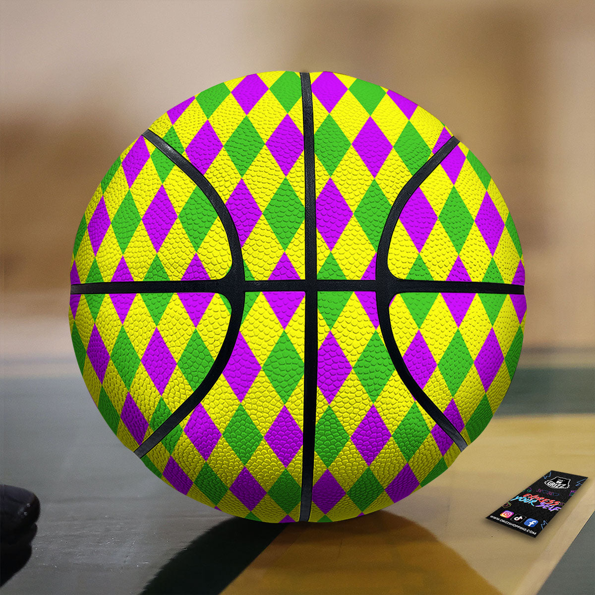 Mardi Harlequin Gras Print Pattern Basketball