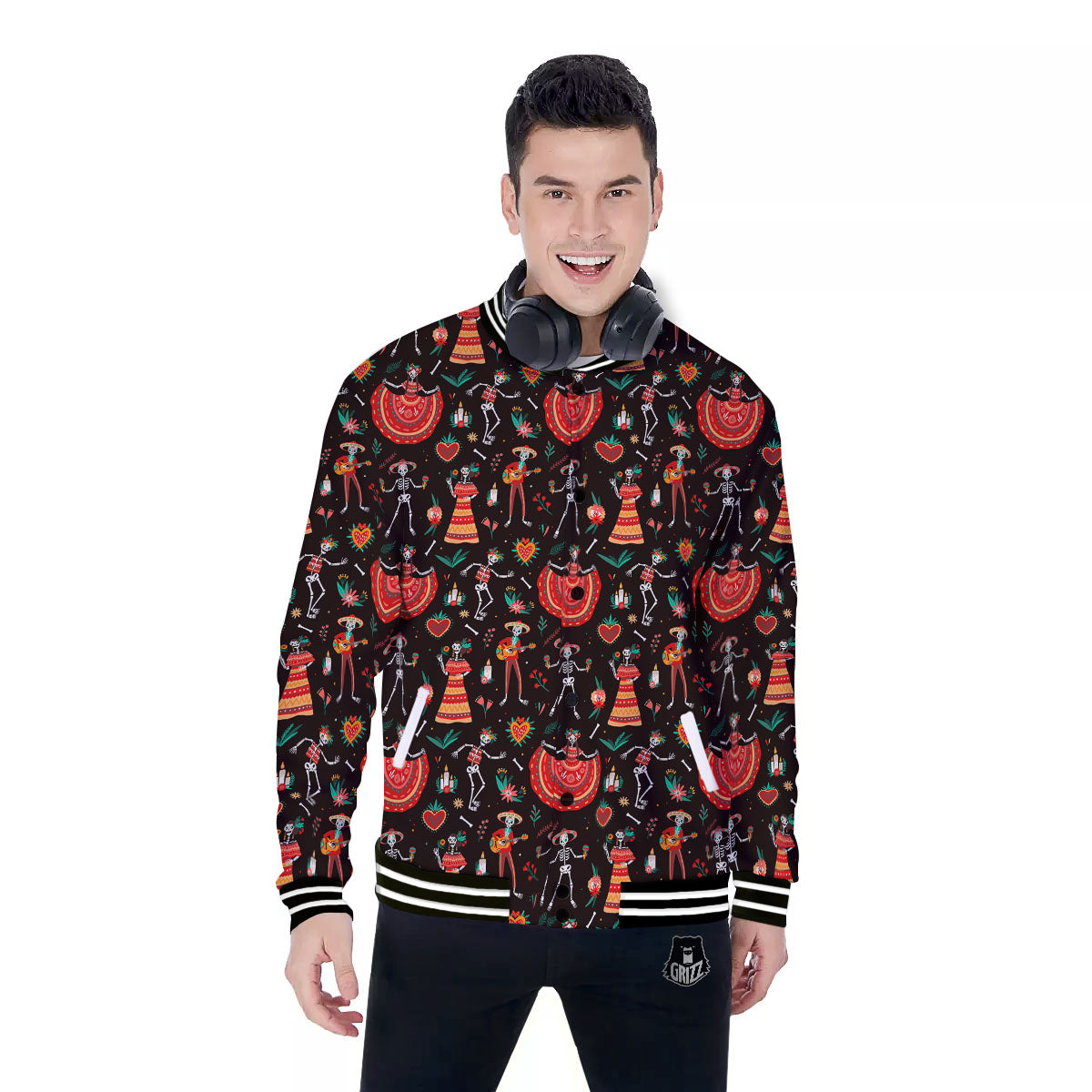 Mariachi Skeletons Day Of The Dead Print Pattern Baseball Jacket-grizzshop