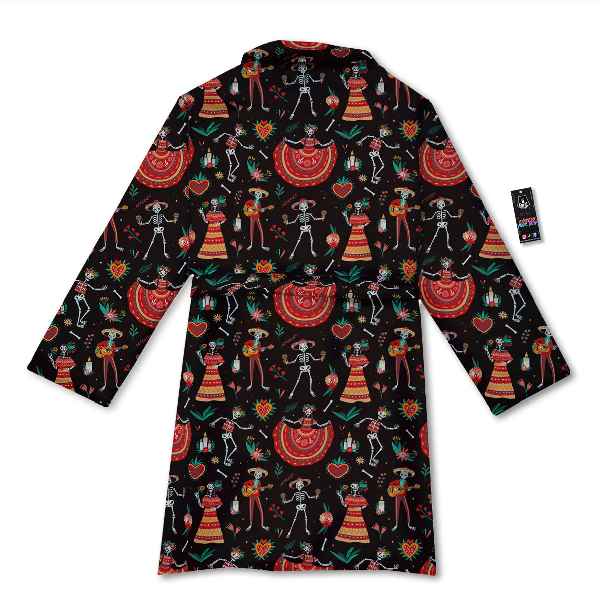Mariachi Skeletons Day Of The Dead Print Pattern Bathrobe-grizzshop