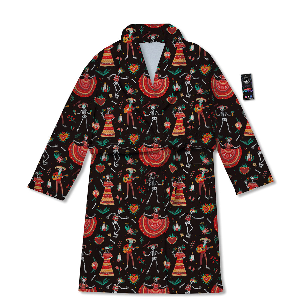 Mariachi Skeletons Day Of The Dead Print Pattern Bathrobe-grizzshop