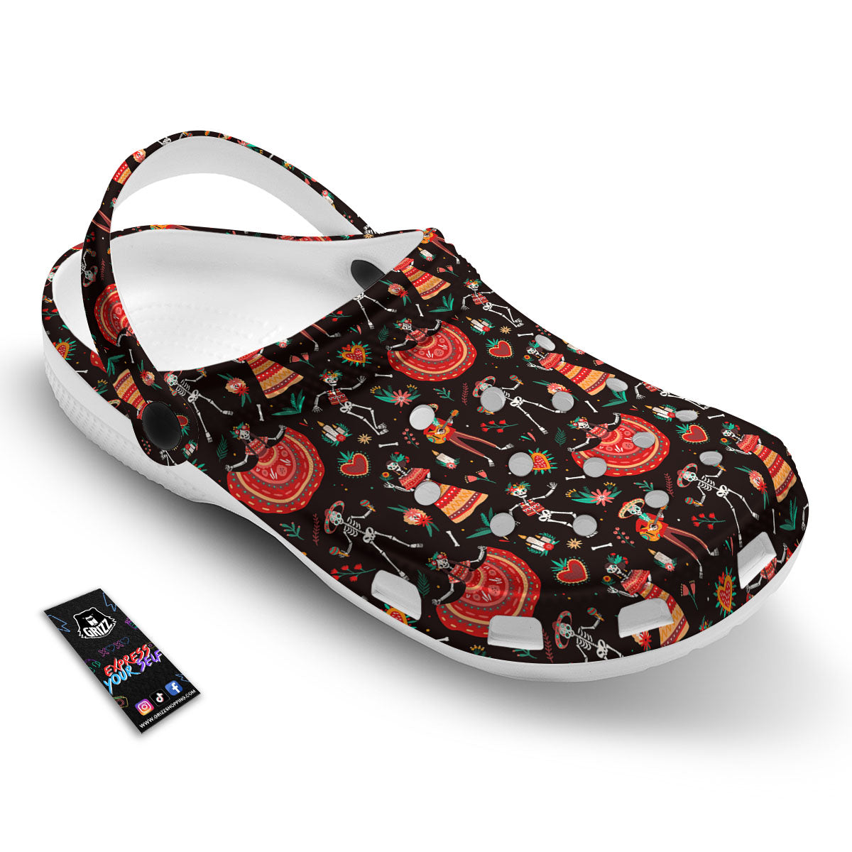 Mariachi Skeletons Day Of The Dead Print Pattern Clog-grizzshop