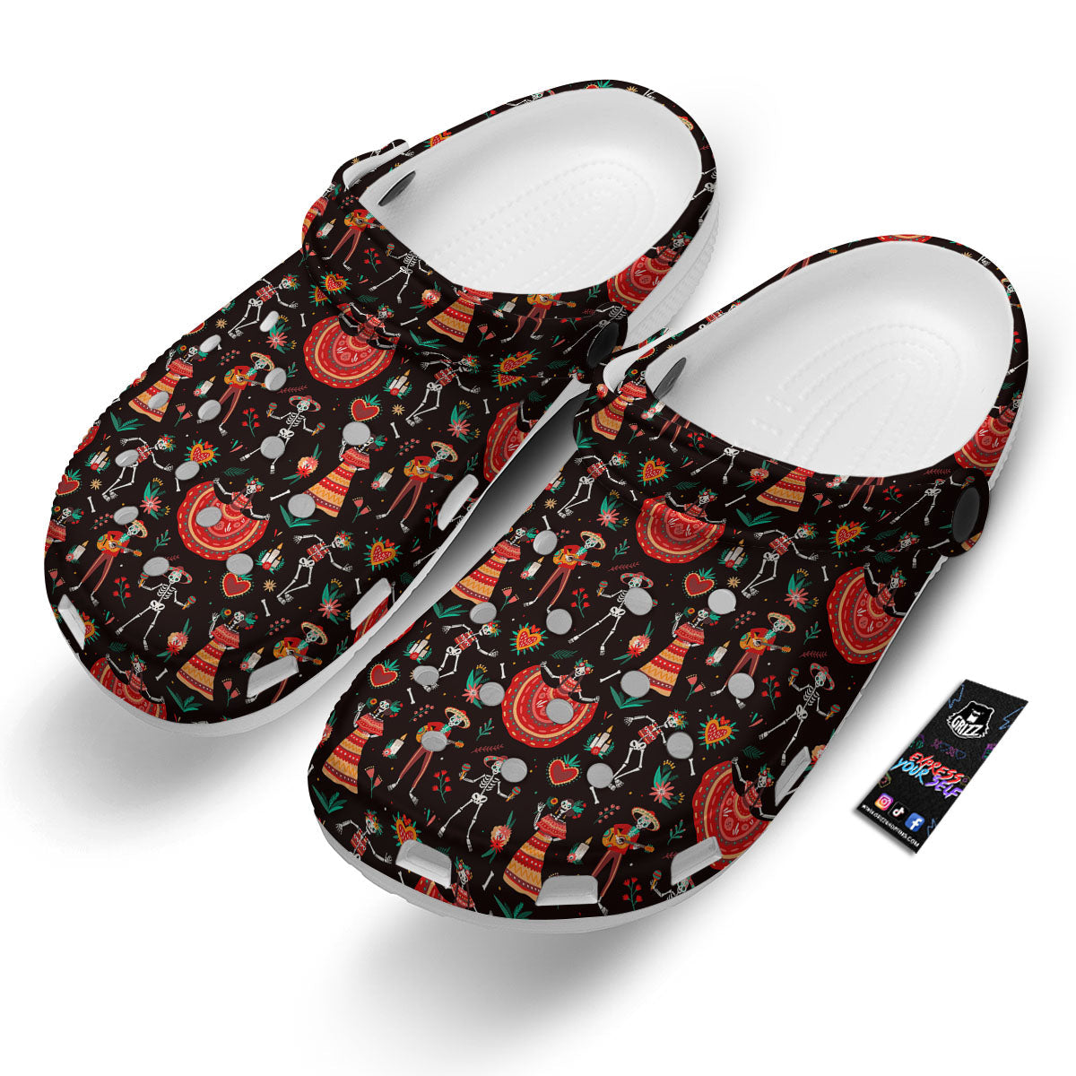 Mariachi Skeletons Day Of The Dead Print Pattern Clog-grizzshop