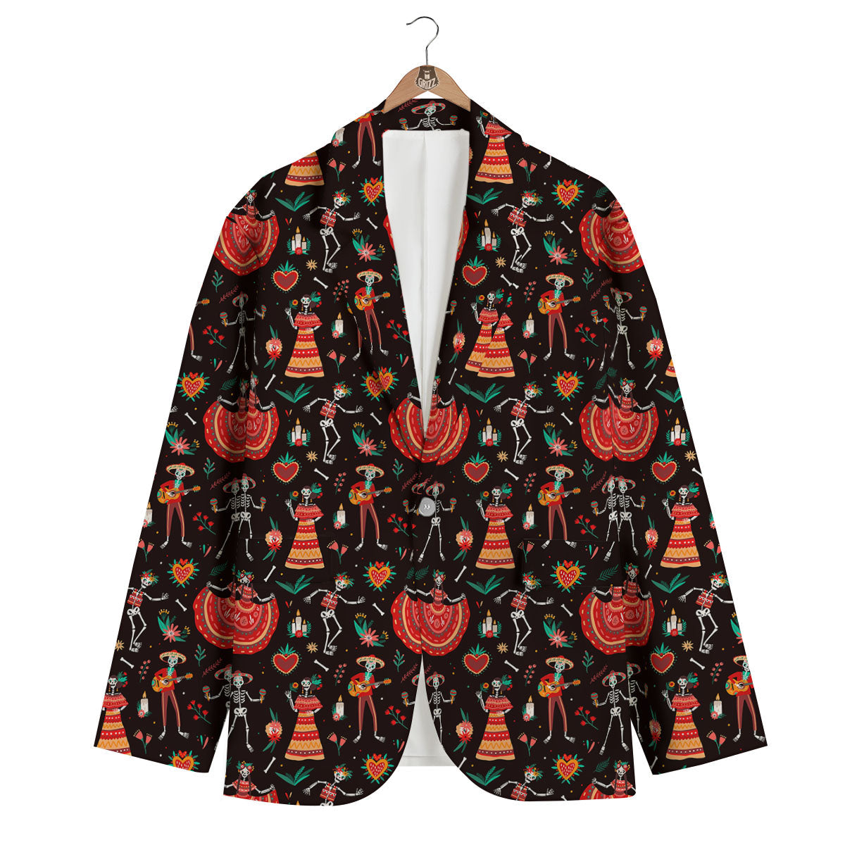 Mariachi Skeletons Day Of The Dead Print Pattern Men's Blazer-grizzshop