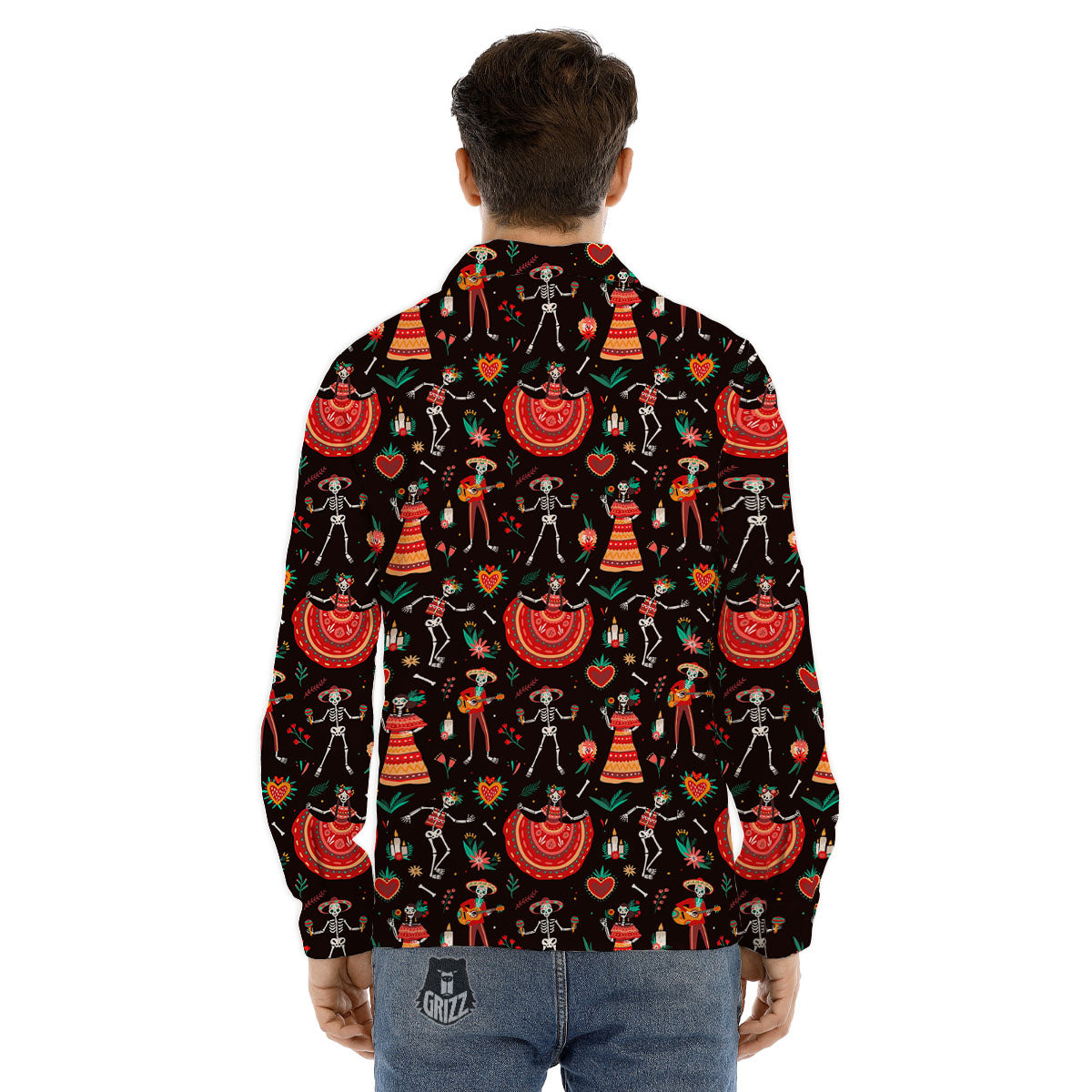Mariachi Skeletons Day Of The Dead Print Pattern Men's Dress Shirts-grizzshop