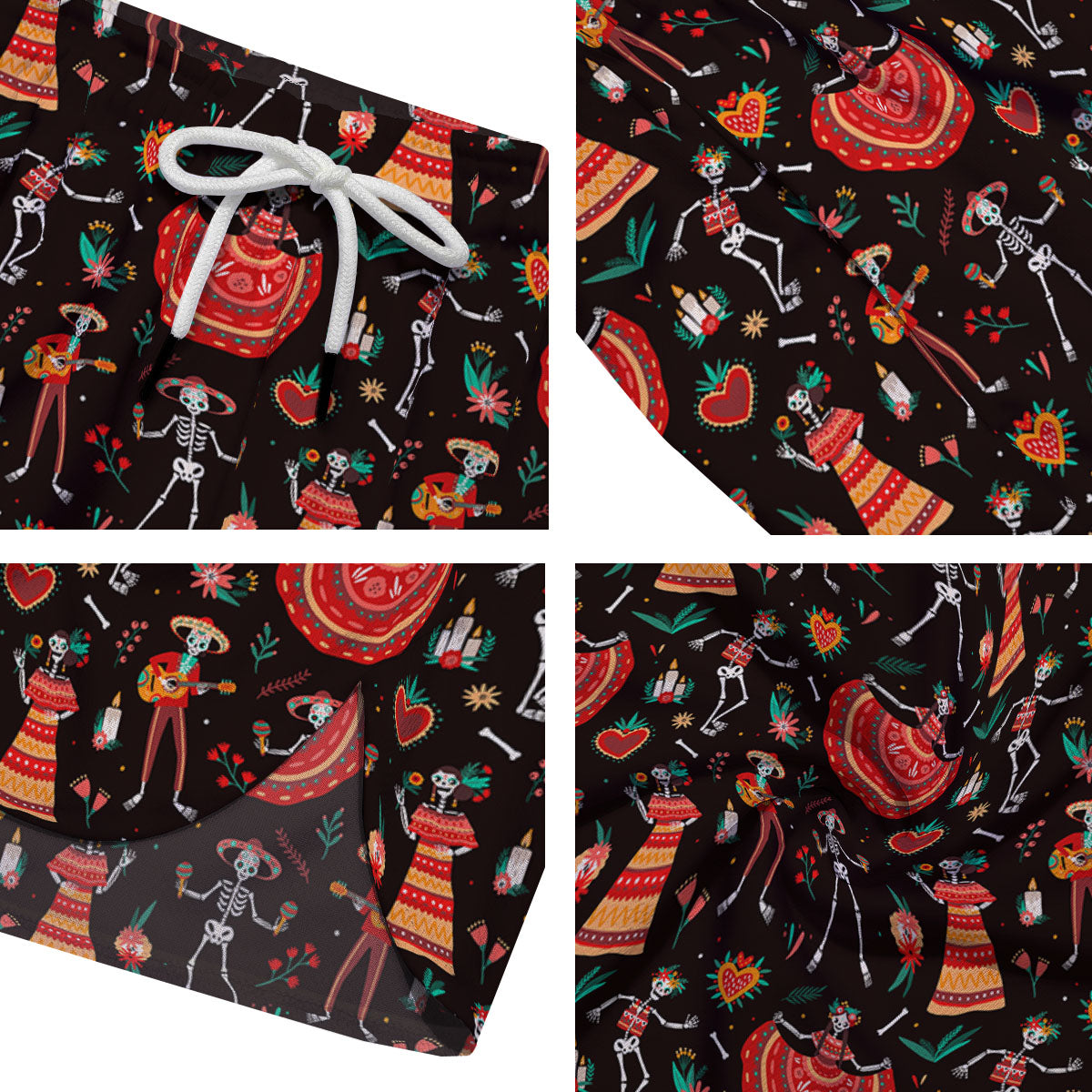 Mariachi Skeletons Day Of The Dead Print Pattern Men's Running Shorts-grizzshop