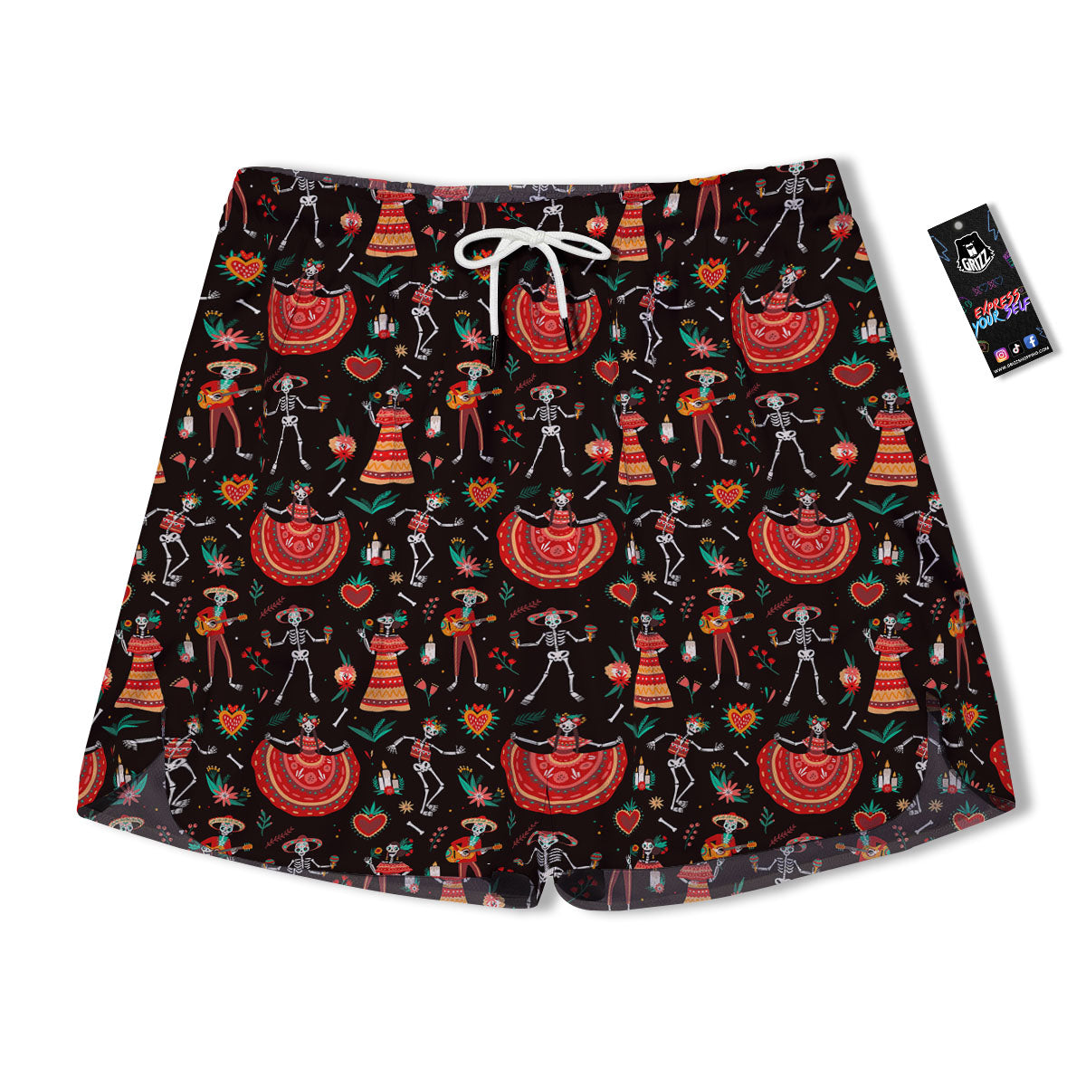 Mariachi Skeletons Day Of The Dead Print Pattern Men's Running Shorts-grizzshop
