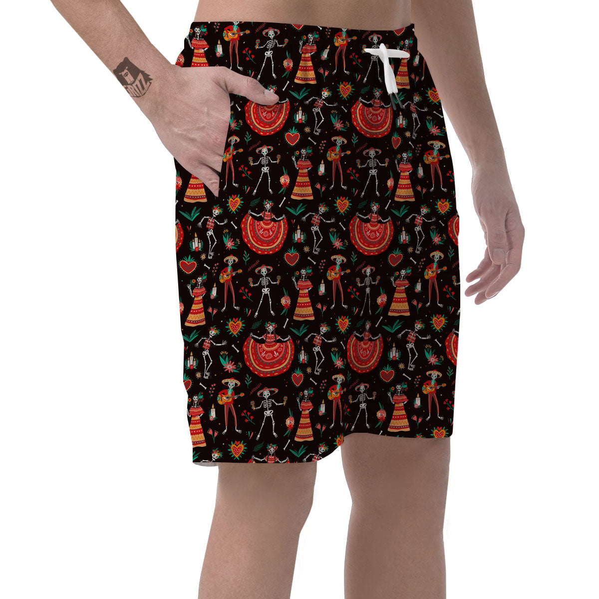 Mariachi Skeletons Day Of The Dead Print Pattern Men's Shorts-grizzshop