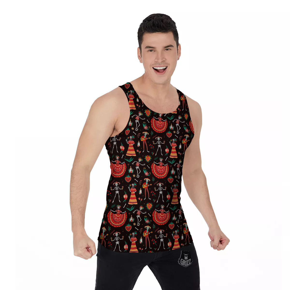 Mariachi Skeletons Day Of The Dead Print Pattern Men's Tank Top-grizzshop