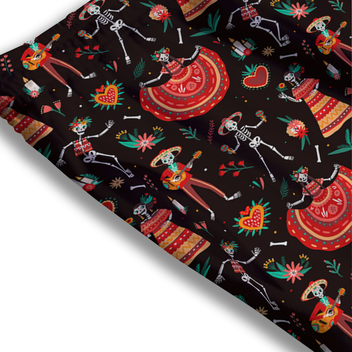 Mariachi Skeletons Day Of The Dead Print Pattern Mesh Shorts