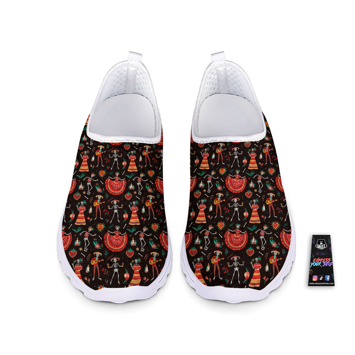 Mariachi Skeletons Day Of The Dead Print Pattern Nurse Shoes-grizzshop