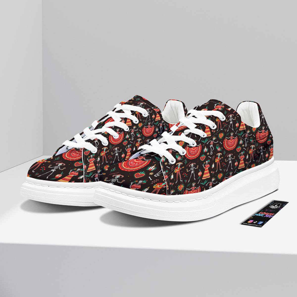 Mariachi Skeletons Day Of The Dead Print Pattern Platform Shoes-grizzshop