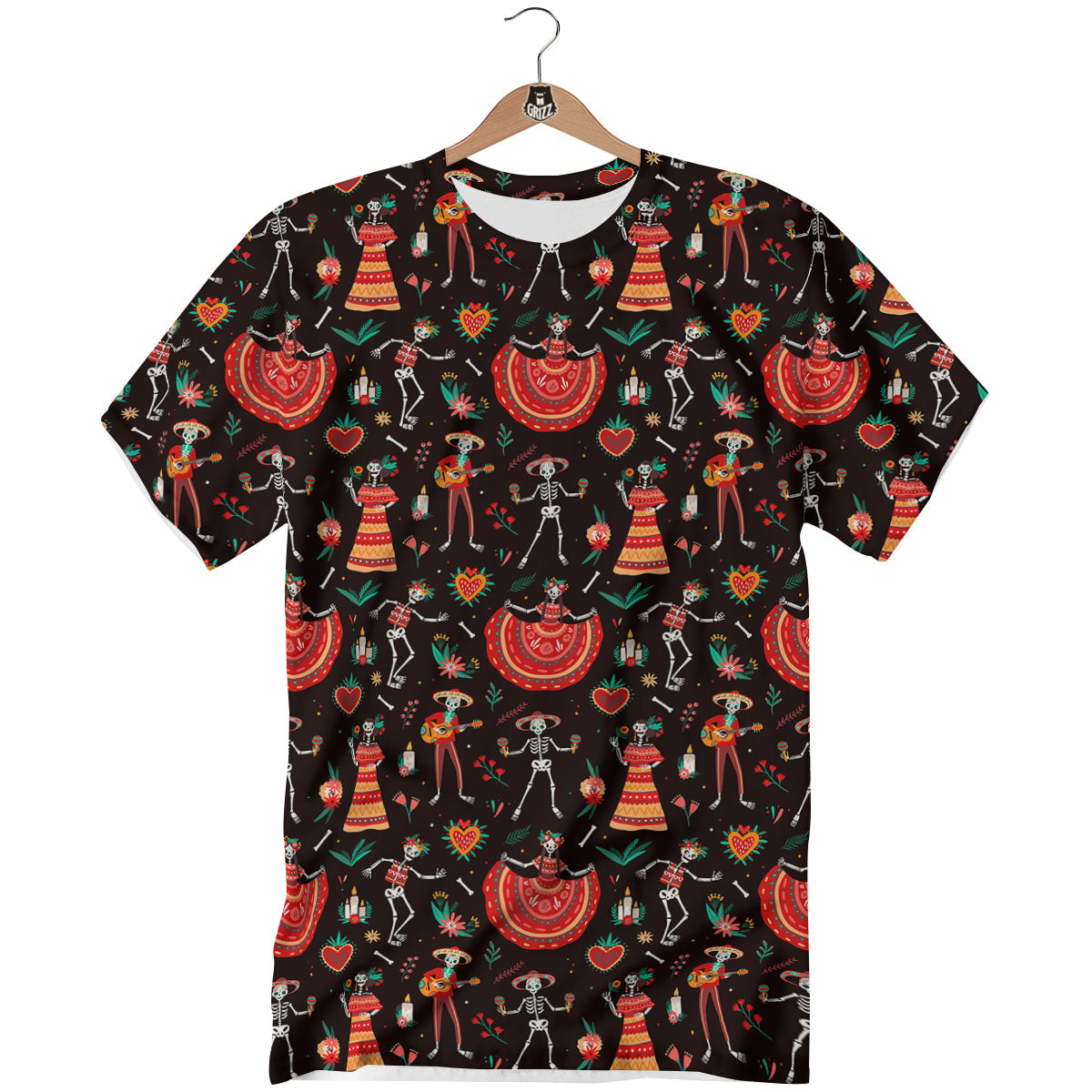 Mariachi Skeletons Day Of The Dead Print Pattern T-Shirt-grizzshop
