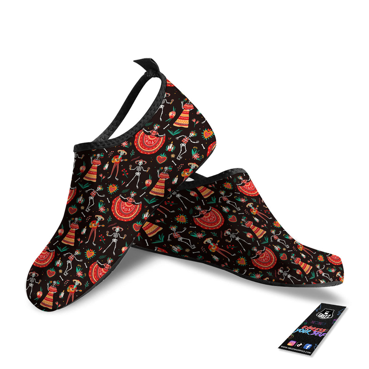 Mariachi Skeletons Day Of The Dead Print Pattern Water Shoes-grizzshop