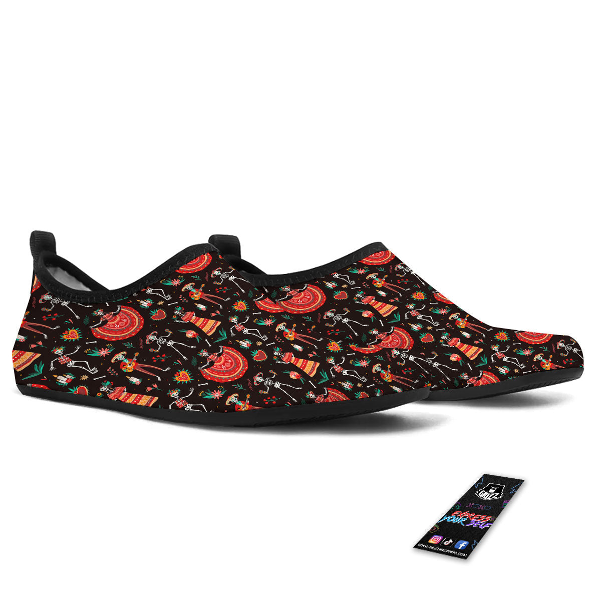 Mariachi Skeletons Day Of The Dead Print Pattern Water Shoes-grizzshop