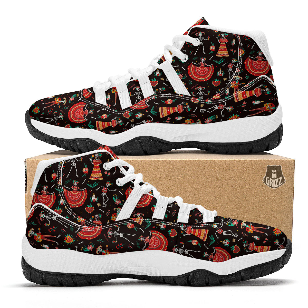 Mariachi Skeletons Day Of The Dead Print Pattern White Bball Shoes-grizzshop