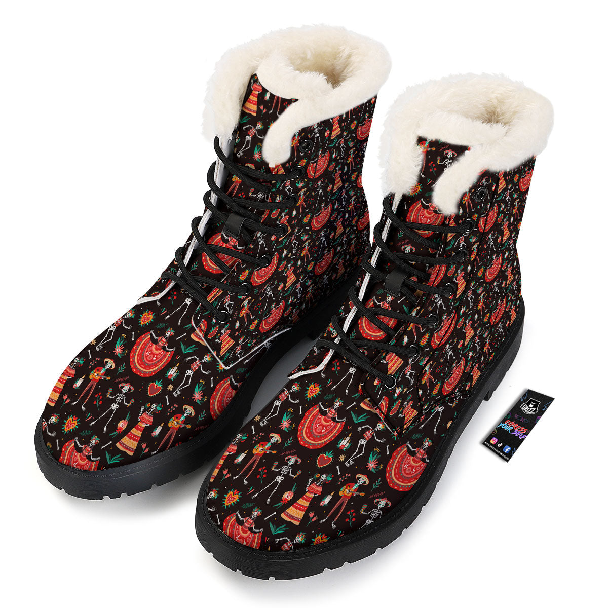 Mariachi Skeletons Day Of The Dead Print Pattern Winter Boots-grizzshop