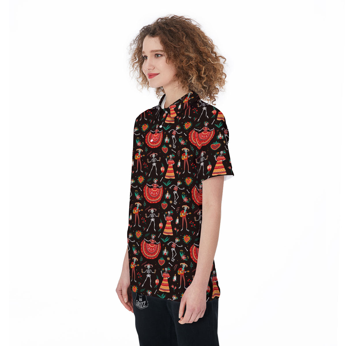Mariachi Skeletons Day Of The Dead Print Pattern Women's Golf Shirts-grizzshop