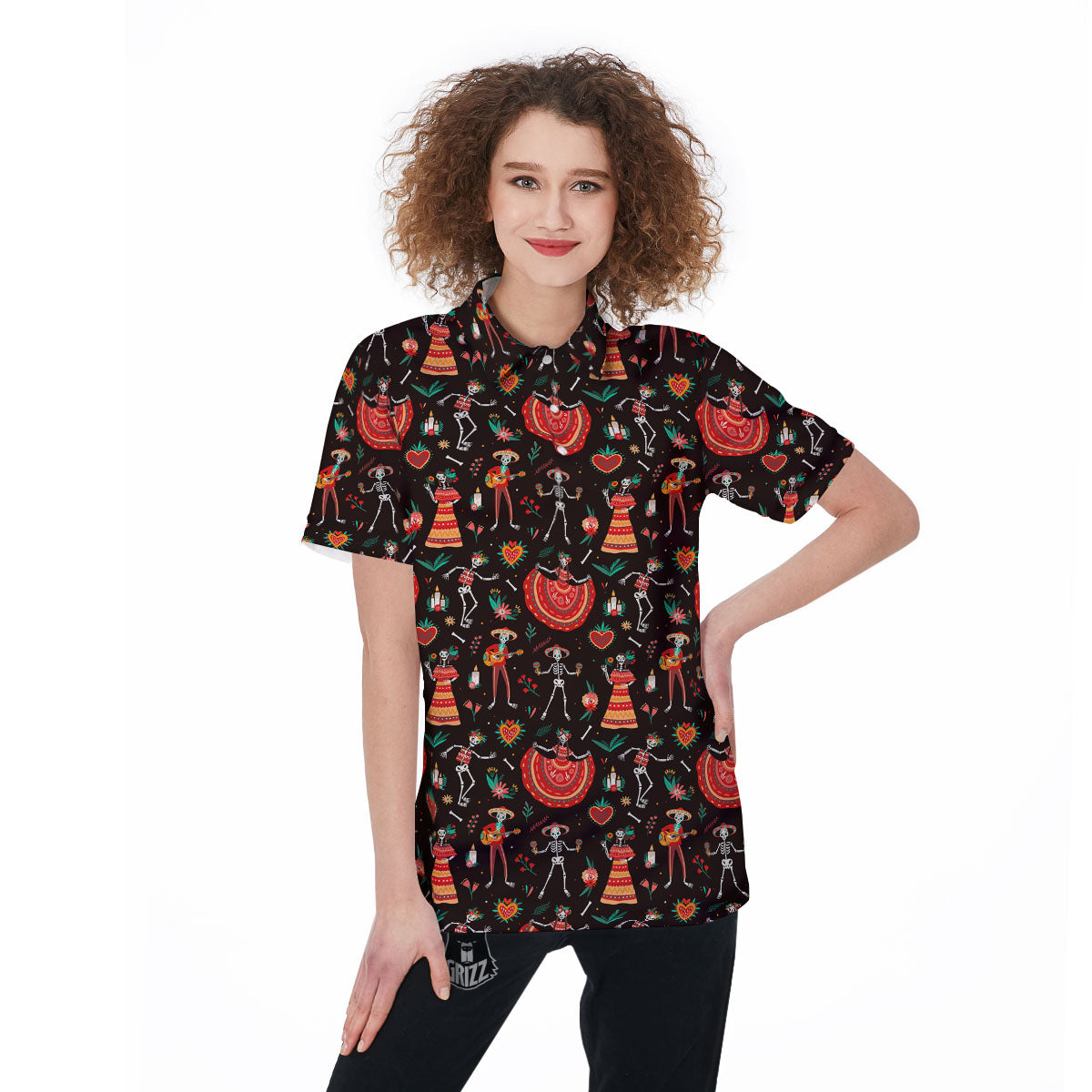 Mariachi Skeletons Day Of The Dead Print Pattern Women's Golf Shirts-grizzshop
