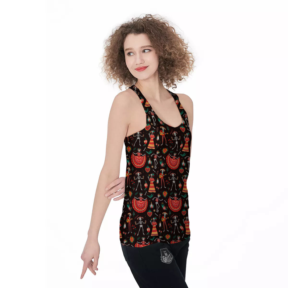 Mariachi Skeletons Day Of The Dead Print Pattern Women's Racerback Tank Top-grizzshop