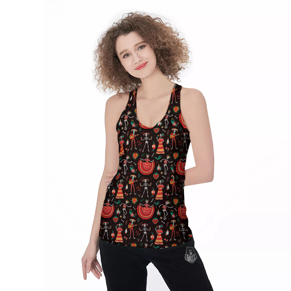 Mariachi Skeletons Day Of The Dead Print Pattern Women's Racerback Tank Top-grizzshop