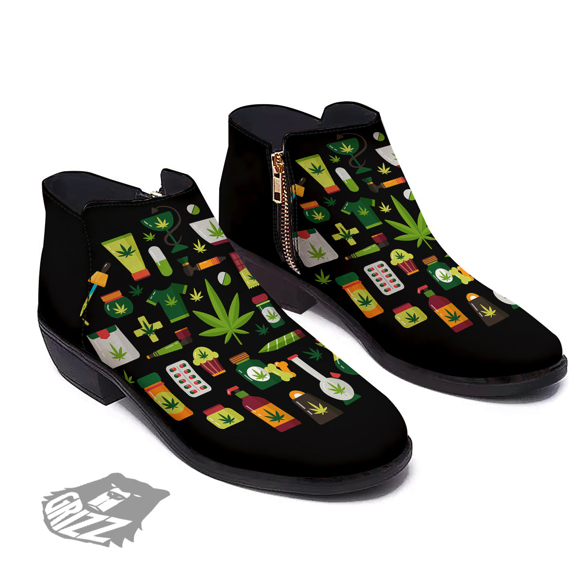 Marijuana And Cannabis Print Ankle Boots-grizzshop