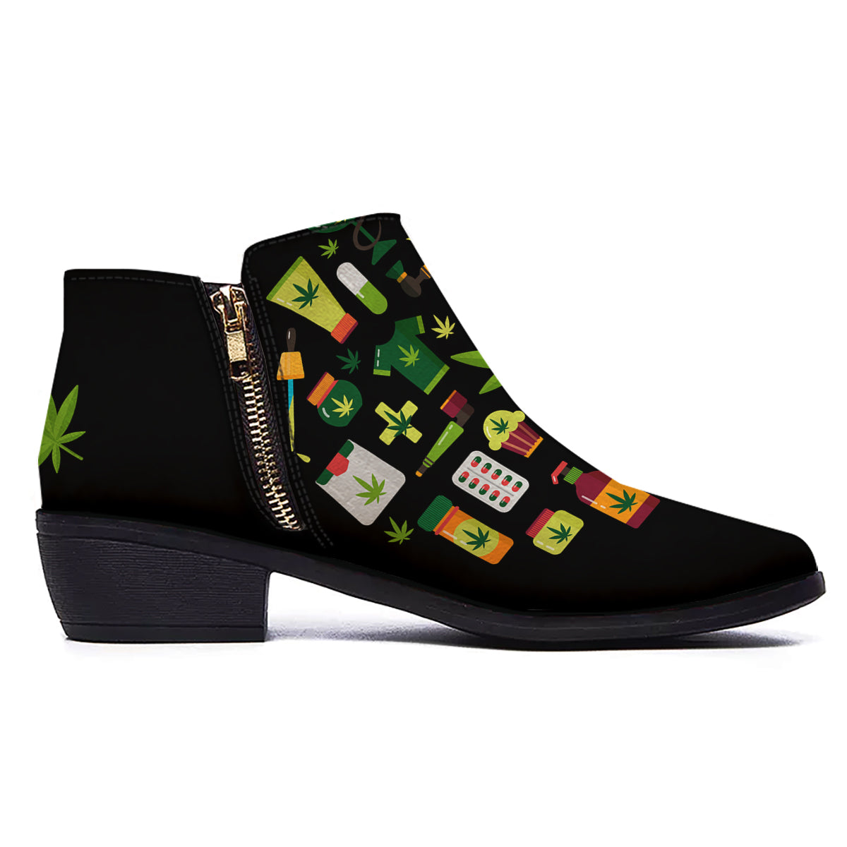 Marijuana And Cannabis Print Ankle Boots-grizzshop