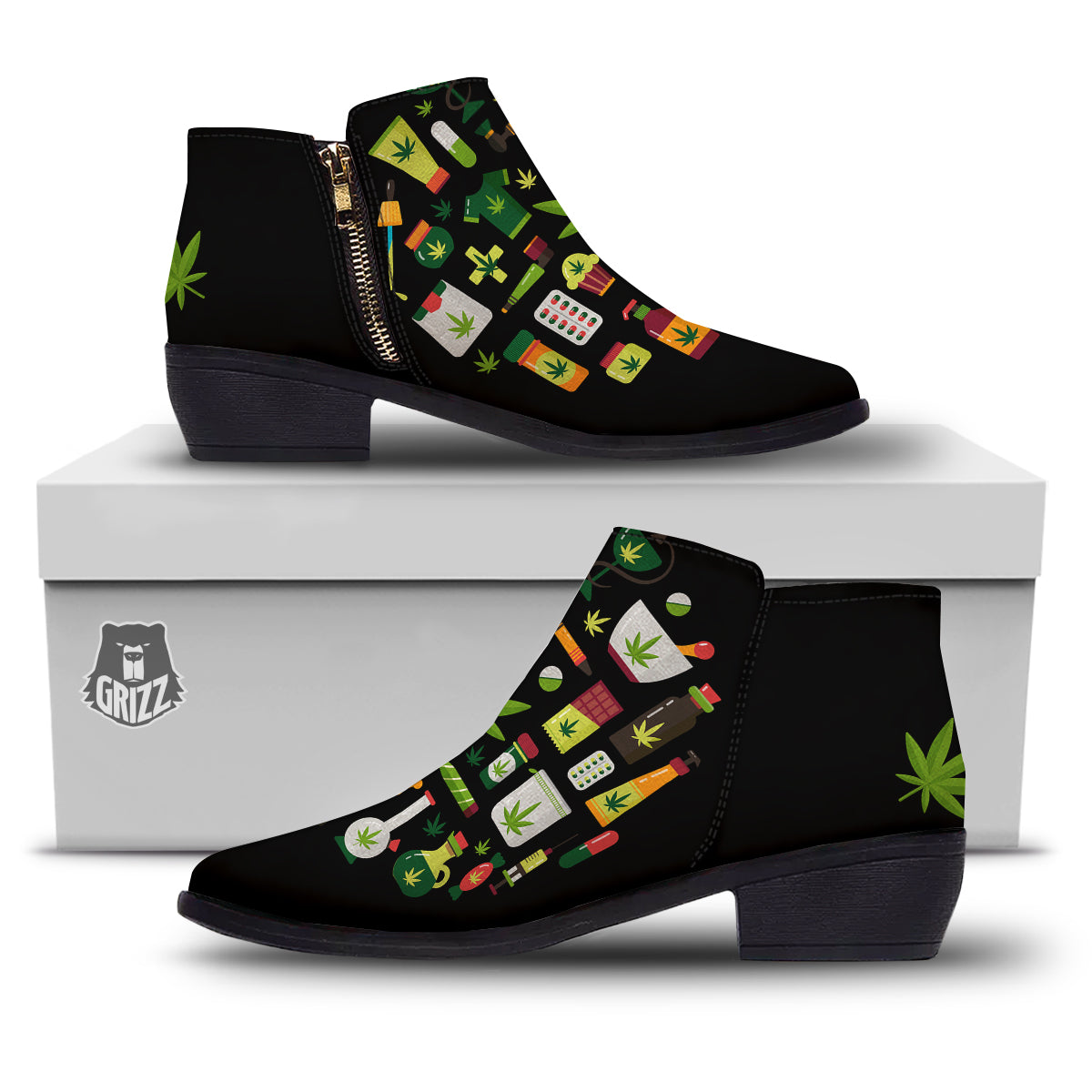 Marijuana And Cannabis Print Ankle Boots-grizzshop