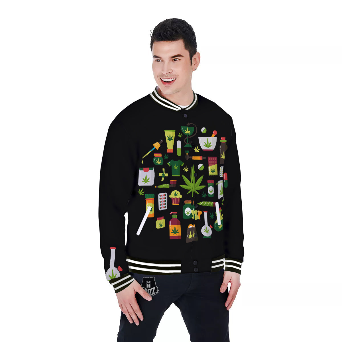 Marijuana And Cannabis Print Baseball Jacket-grizzshop