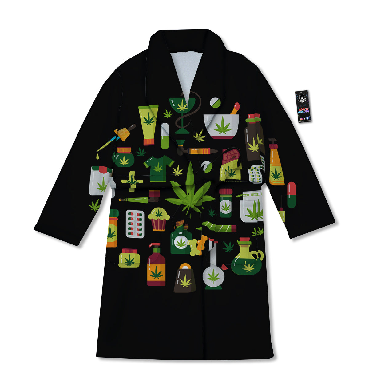 Marijuana And Cannabis Print Bathrobe-grizzshop