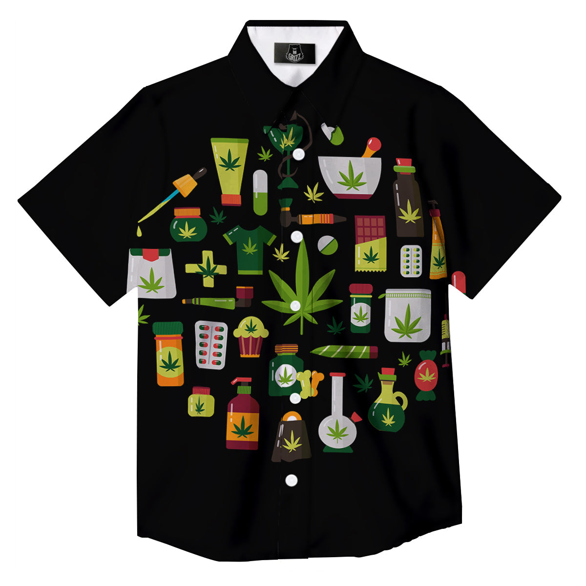 Marijuana And Cannabis Print Button Up Shirt-grizzshop