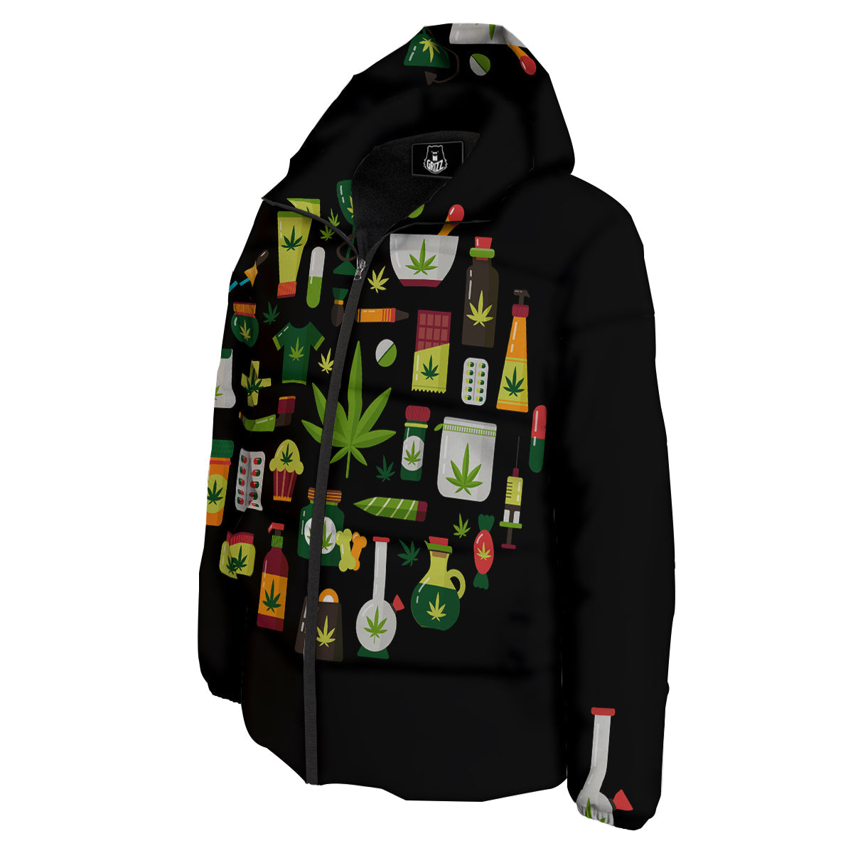 Marijuana And Cannabis Print Down Jacket-grizzshop