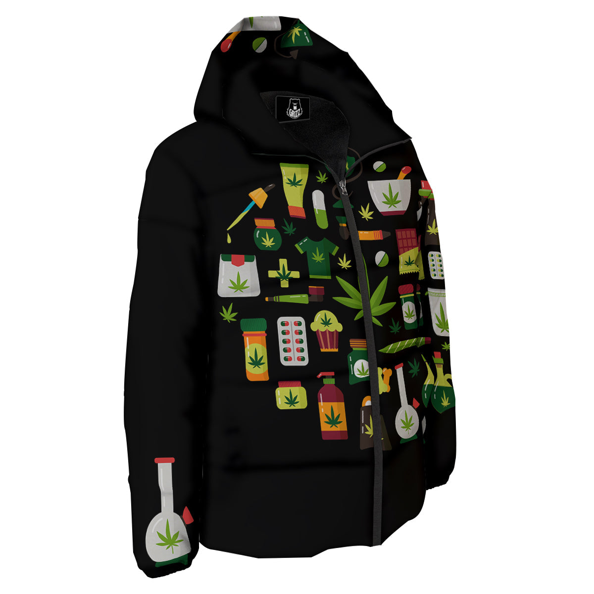 Marijuana And Cannabis Print Down Jacket-grizzshop