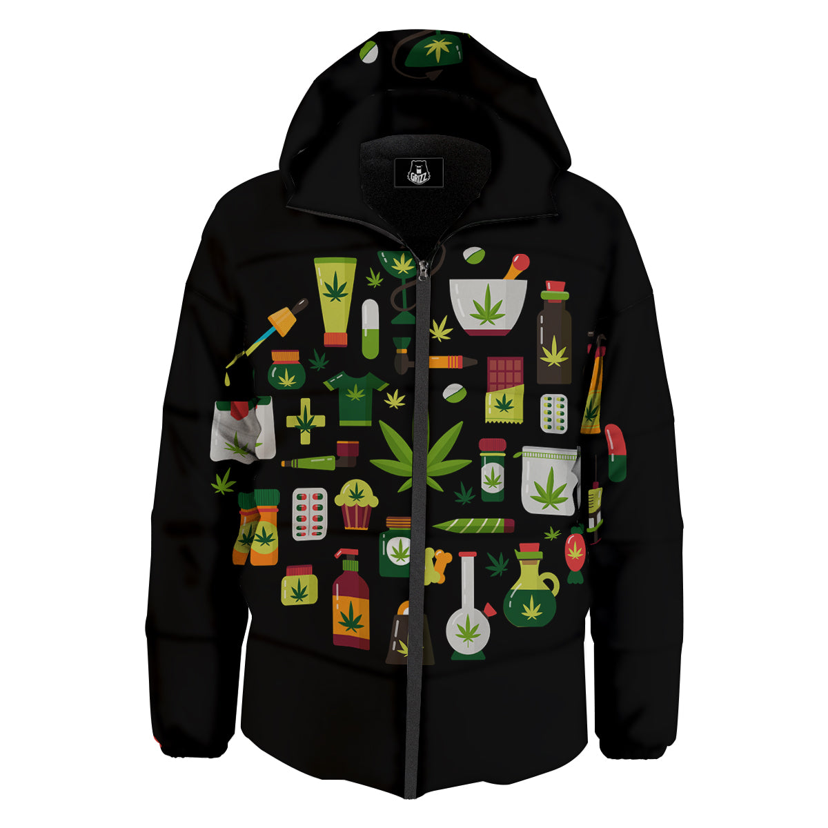 Marijuana And Cannabis Print Down Jacket-grizzshop