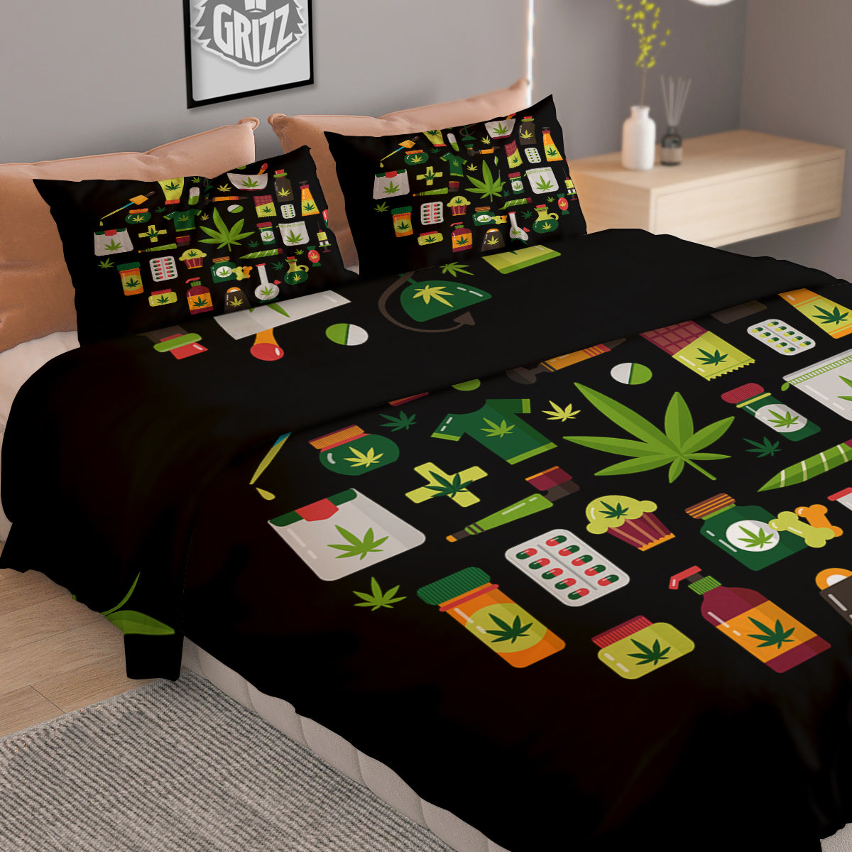 Marijuana And Cannabis Print Duvet Cover Bedding Set