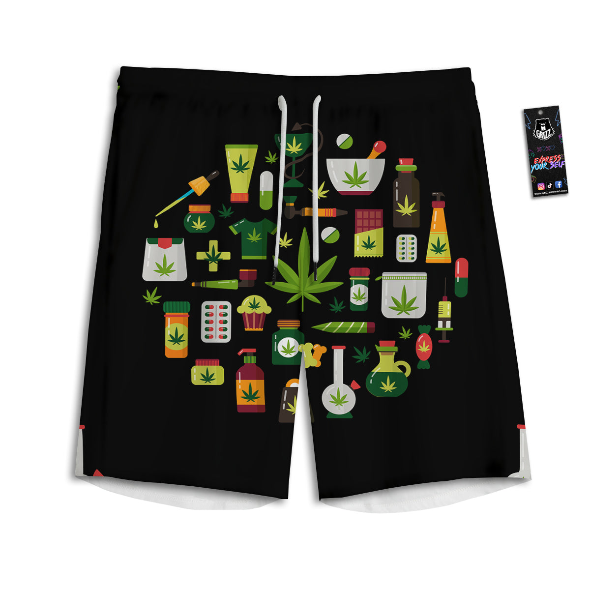 Marijuana And Cannabis Print Men's Athletic Shorts