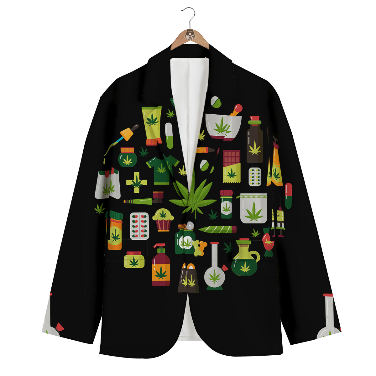 Marijuana And Cannabis Print Men's Blazer-grizzshop