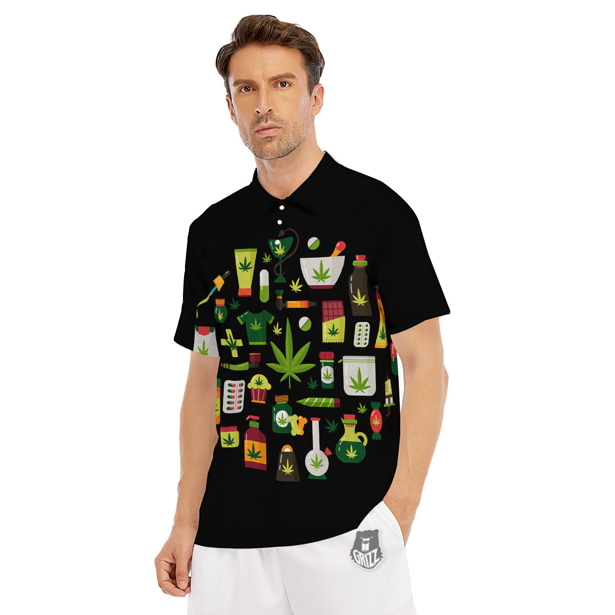 Marijuana And Cannabis Print Men's Golf Shirts-grizzshop