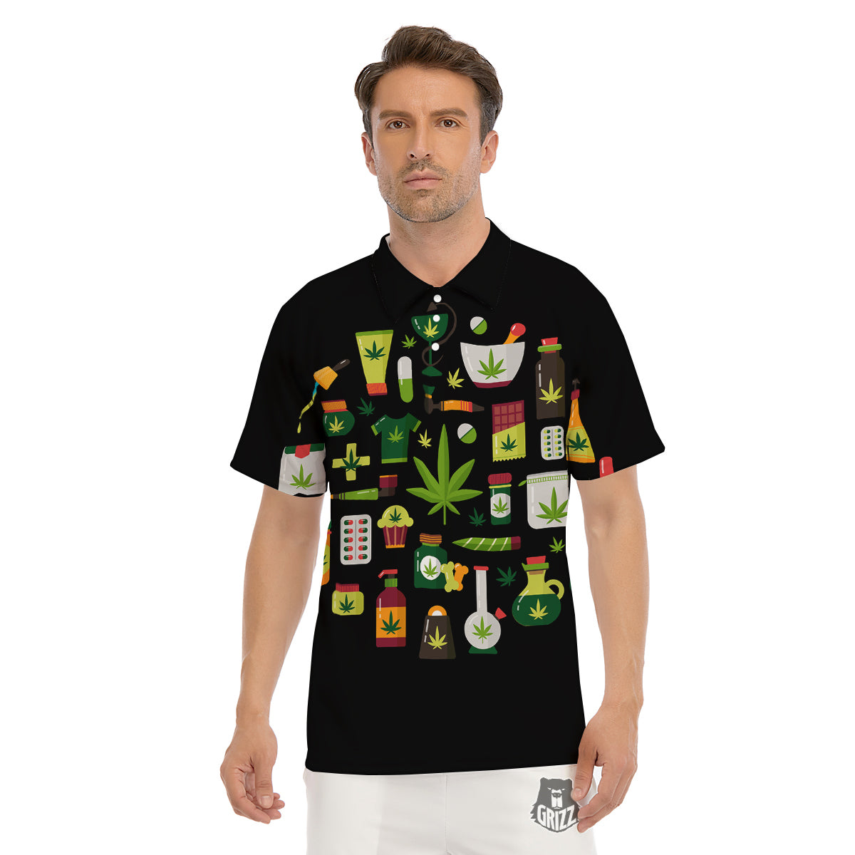 Marijuana And Cannabis Print Men's Golf Shirts-grizzshop