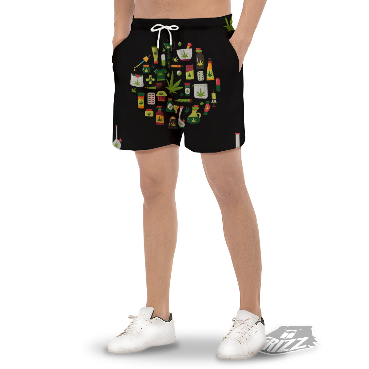 Marijuana And Cannabis Print Men's Gym Shorts-grizzshop