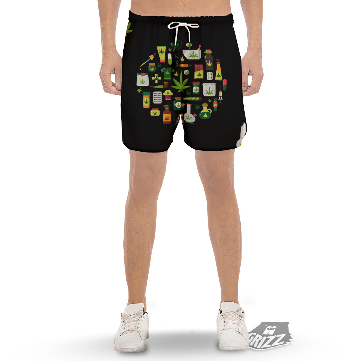 Marijuana And Cannabis Print Men's Gym Shorts-grizzshop