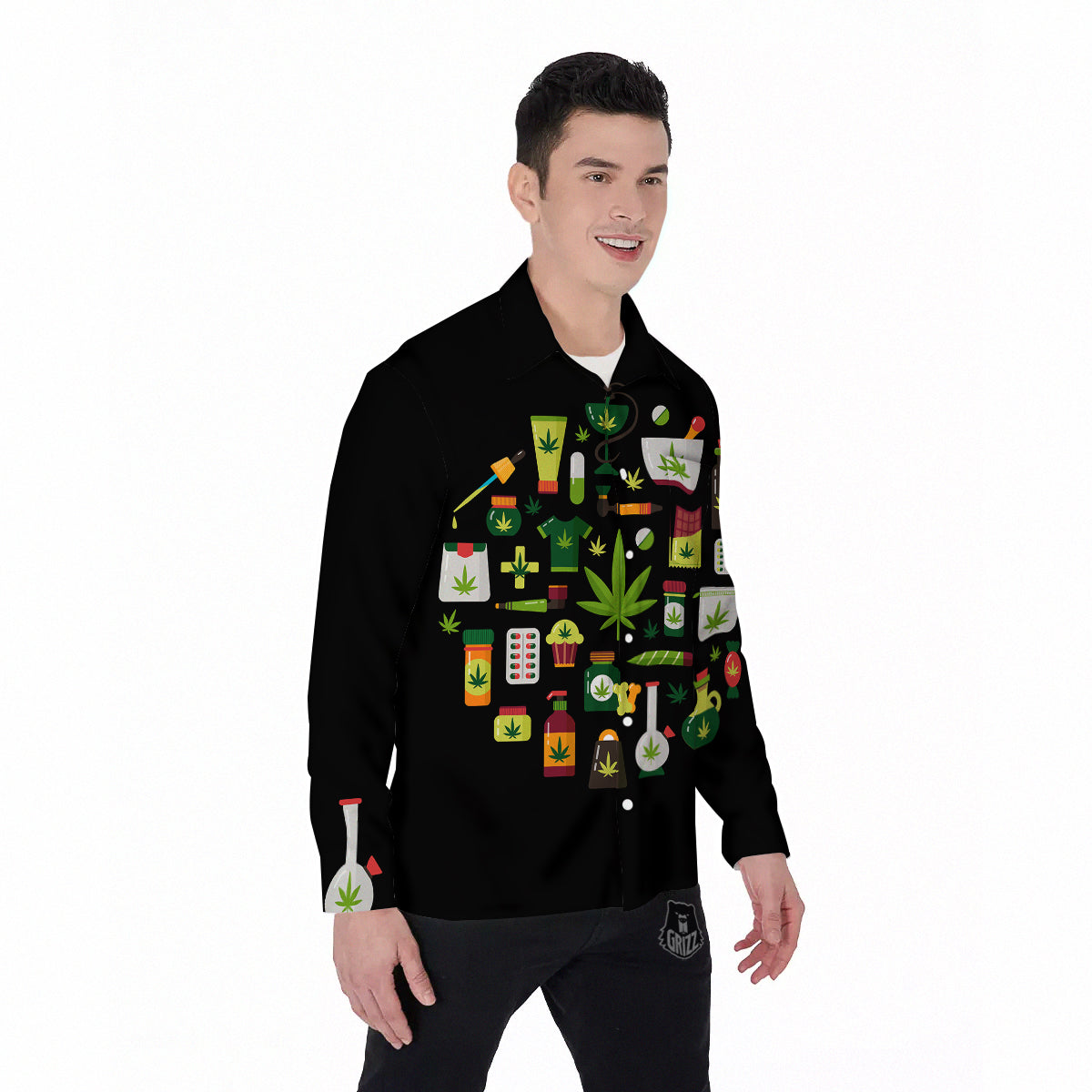 Marijuana And Cannabis Print Men's Long Sleeve Shirts-grizzshop